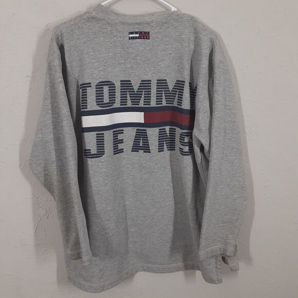 Vtg Tommy Hilfiger Adult Mens L Gray USA Made Crew Neck Sweatshirt Double Sided - Picture 8 of 12